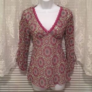 Jordache Sheer Tie In Back 3/4 Tie Sleeve Top